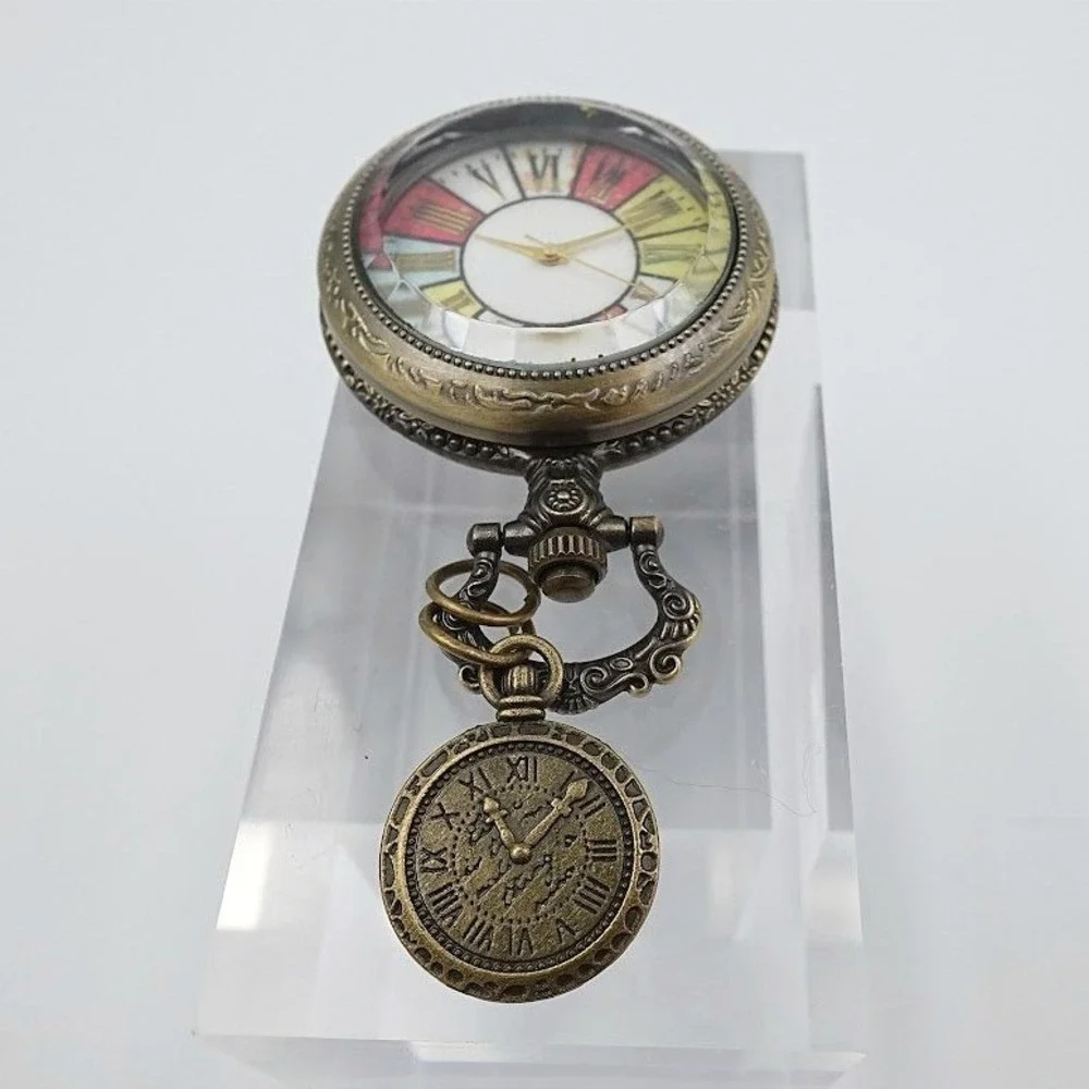 Steampunk Pocket Watch Fob Bronze Tone Clock Face Charm NEW Battery